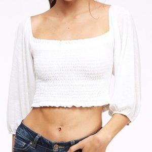 Smocked Bodice Woven Crop Top